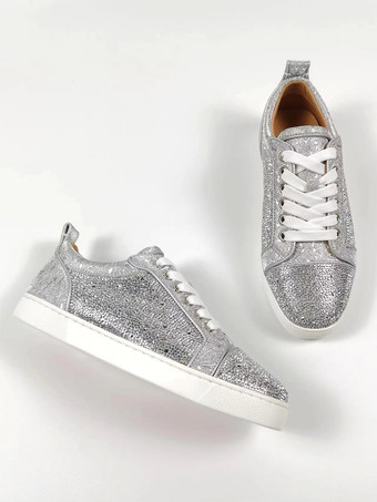 Chaussures décontractées sport hommes en polyester argenté strass à bout rond à enfiler avec illustration