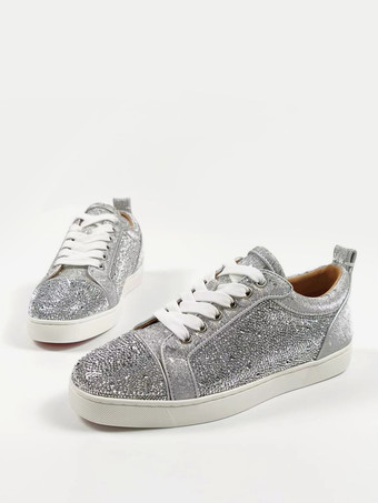 argent Chaussures décontractées sport hommes en polyester argenté strass à bout rond à enfiler avec illustration