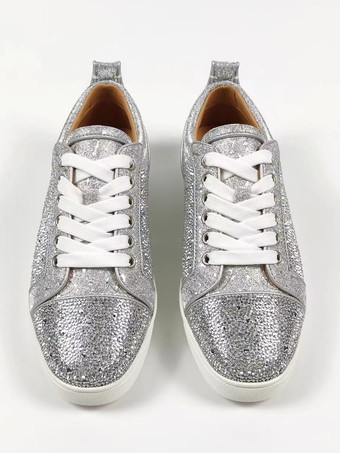 Chaussures décontractées sport hommes en polyester argenté strass à bout rond à enfiler avec illustration