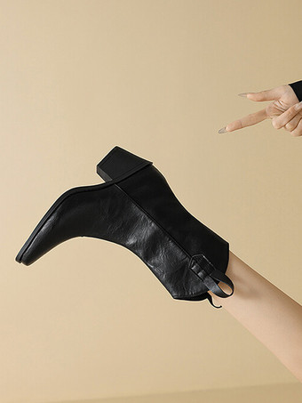 ブラウン カウガールブーツ スクエアトゥ チャンキーヒール アンクルブーツ