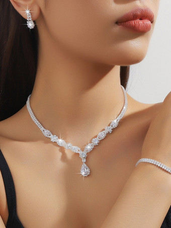 シルバー ファッションウェディングジュエリーセットシックなメタルダイヤモンド