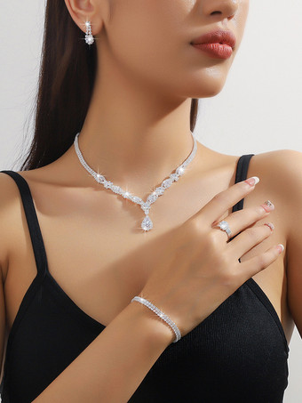 ファッションウェディングジュエリーセットシックなメタルダイヤモンド