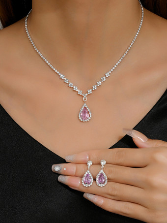 マゼンタ ブライダル用ジュエリーセット ゴージャスなメタルダイヤモンド