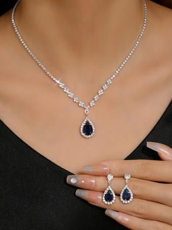 ディープブルーブライダル用ジュエリーセット ゴージャスなメタルダイヤモンド