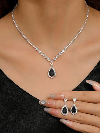 ブラック ブライダル用ジュエリーセット ゴージャスなメタルダイヤモンド