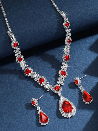 レッド 花嫁のウェディングジュエリーセット 魅力的なメタルダイヤモンド