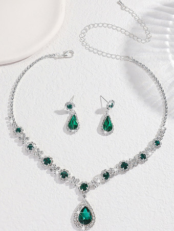 グリーン 花嫁のウェディングジュエリーセット 魅力的なメタルダイヤモンド