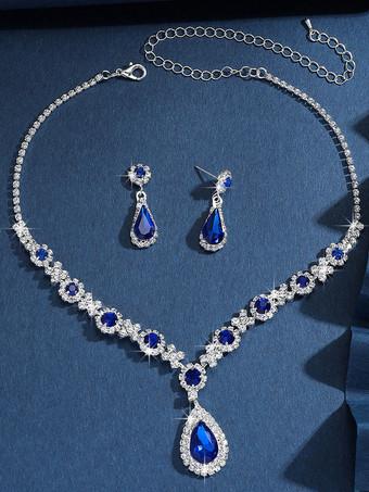 ブルー 花嫁のウェディングジュエリーセット 魅力的なメタルダイヤモンド