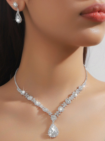 シルバー 花嫁のウェディングジュエリーセット 魅力的なメタルダイヤモンド