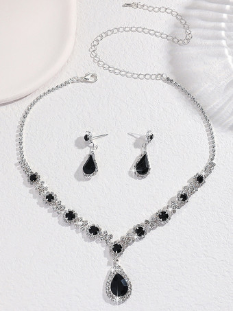ブラック 花嫁のウェディングジュエリーセット 魅力的なメタルダイヤモンド