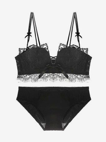 ブラック ブラ パンティ セット オレンジ リボン 2ピース 大人用 シック ランジェリー