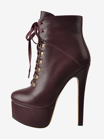 レディース アンクルブーツ ブラック メタルディテール ブーティ PUレザー ラウンドトゥ スティレットヒール