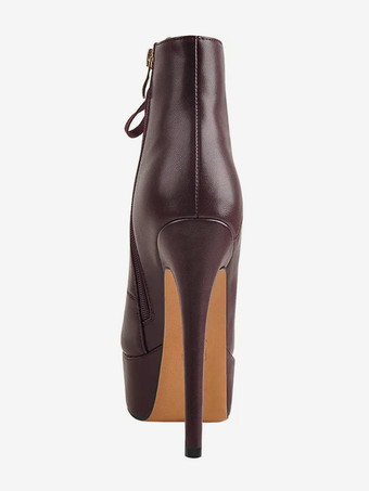 レディース アンクルブーツ ブラック メタルディテール ブーティ PUレザー ラウンドトゥ スティレットヒール