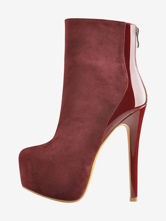 エンバーレッドレディース アンクルブーツ ヒョウ柄 ジッパー ブーティ PUレザー ラウンドトゥ スティレットヒール