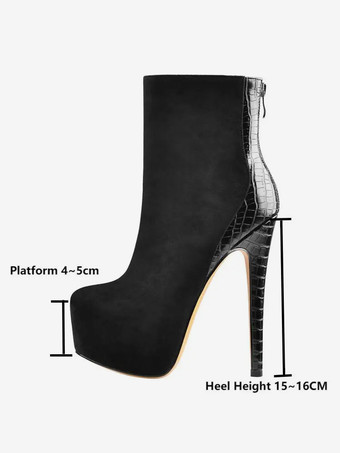 ブラック レディース アンクルブーツ ヒョウ柄 ジッパー ブーティ PUレザー ラウンドトゥ スティレットヒール