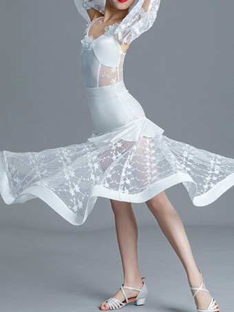 社交ダンス衣装 グリーン 女の子用 ライクラ スパンデックス フリルトップ ダンスウェア