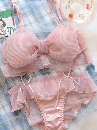 ブラ パンティ セット ピンク フリル 2ピース 大人用 シック ランジェリー