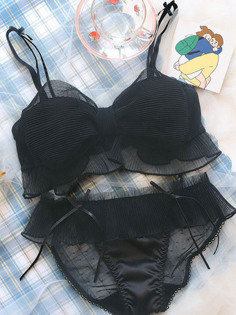 ブラック ブラ パンティ セット ピンク フリル 2ピース 大人用 シック ランジェリー