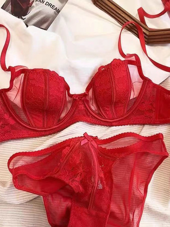レッド ブラ パンティ セット ヌード レース 2ピース シック 大人用 ランジェリー