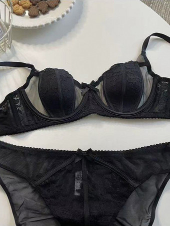 ブラック ブラ パンティ セット ヌード レース 2ピース シック 大人用 ランジェリー