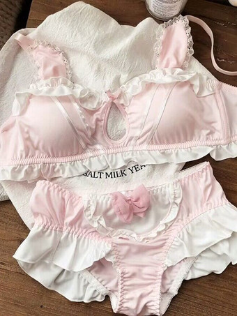 ピンクブラ パンティ セット ライト スカイブルー リボン ツートン 2ピース シック 大人用ランジェリー