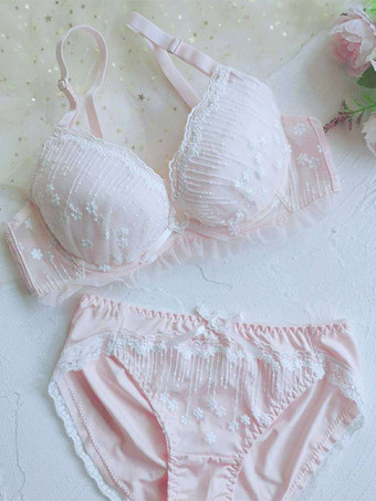 ピンクブラジャー パンティ セット ライト スカイブルー レース 2ピース 大人用ランジェリー