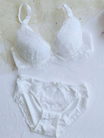 ホワイト ブラジャー パンティ セット ライト スカイブルー レース 2ピース 大人用ランジェリー