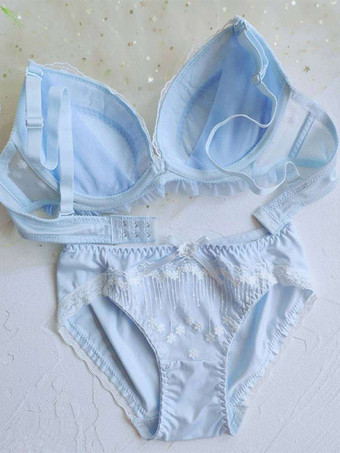 ブラジャー パンティ セット ライト スカイブルー レース 2ピース 大人用ランジェリー