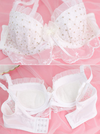 ブラ＆パンティセット ホワイト リボン 2ピース 大人用ランジェリー