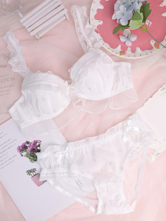 ホワイト ブラ パンティ セット ホワイト フリル 2ピース 大人用ランジェリー