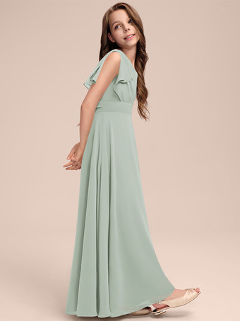 ホワイトフラワーガールドレス 特別な日のためのドレス セージシフォン半袖Vネックフラワーガールドレス