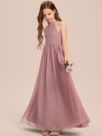 サーモンピンクホワイトフラワーガールドレス 特別な機会のドレス アイボリーシフォン ノースリーブ デザインネックライン フラワーガールドレス