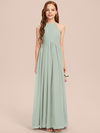 パステルグリーンホワイトフラワーガールドレス 特別な機会のドレス アイボリーシフォン ノースリーブ デザインネックライン フラワーガールドレス