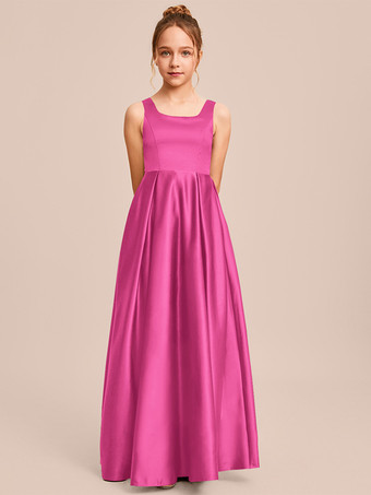 ローズレッドホワイトフラワーガールドレス 特別な日のドレス アイボリーサテン生地 ノースリーブ スクエアネック フラワーガールドレス