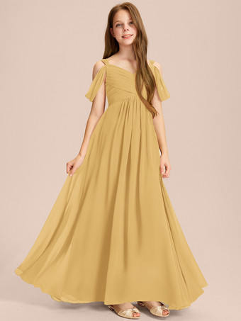 イエローホワイトフラワーガールドレス 特別な日のためのドレス アイボリーシフォン ノースリーブ スウィートハートネック フラワーガールドレス