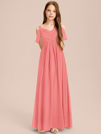 ピンクホワイトフラワーガールドレス 特別な日のためのドレス アイボリーシフォン ノースリーブ スウィートハートネック フラワーガールドレス