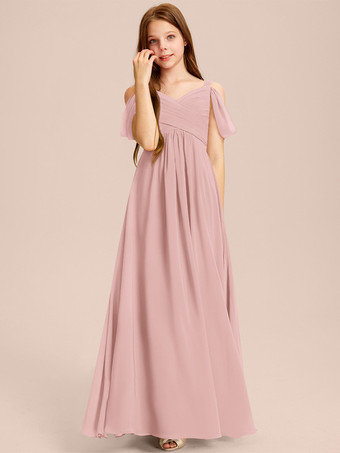 ソフトピンクホワイトフラワーガールドレス 特別な日のためのドレス アイボリーシフォン ノースリーブ スウィートハートネック フラワーガールドレス