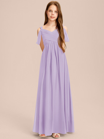 ライラックホワイトフラワーガールドレス 特別な日のためのドレス アイボリーシフォン ノースリーブ スウィートハートネック フラワーガールドレス