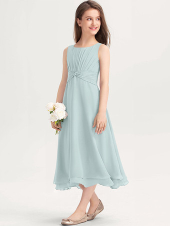 セージグリーン白いフラワーガールドレス 特別な日のためのドレス 紫のシフォン ノースリーブ ジュエルネック フラワーガールドレス