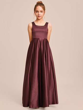 ホワイトフラワーガールドレス 特別な日のドレス アイボリーサテン生地 ノースリーブ スクエアネック フラワーガールドレス