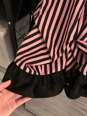 ゴシック ロリータ ドレス リボン フリル ストライプ ブラック ブラック