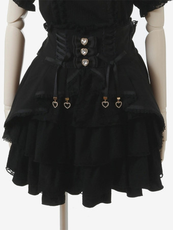 ブラック スイートロリータスカート フリル レースアップ ピンク レース ロリータスカート