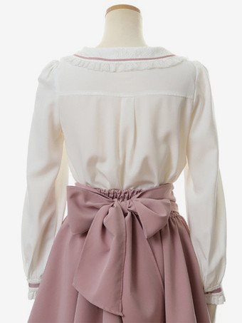 スイートロリータブラウス リボンレースロリータトップ 長袖ブラウス ピンクロリータシャツ