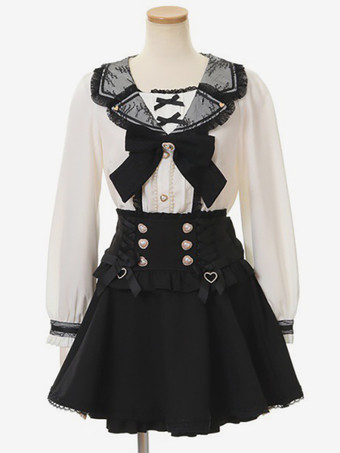 ブラック スイートロリータブラウス リボンレースロリータトップ 長袖ブラウス ピンクロリータシャツ