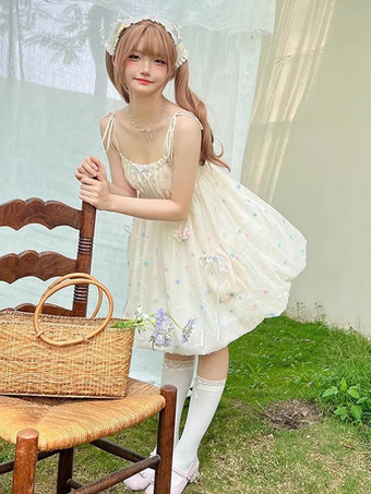 Robe Lolita Sweet en polyester sans manches avec nœuds