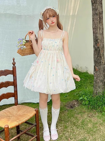 Robe Lolita Sweet en polyester sans manches avec nœuds
