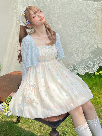 Robe Lolita Sweet en polyester sans manches avec nœuds