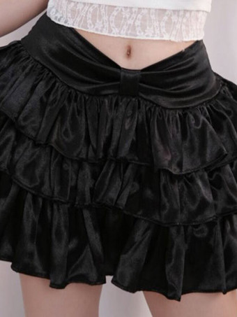 ブラック スイートロリータスカートリボンティアードピンクロリータスカート