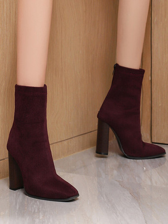 レディース アンクルブーツ ヒョウ柄 ジッパー ブーティ スエードレザー ポインテッドトゥ チャンキーヒール