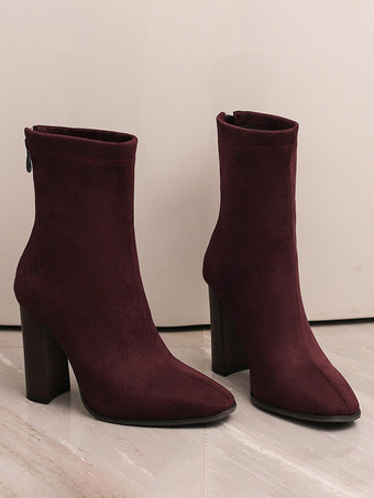 レディース アンクルブーツ ヒョウ柄 ジッパー ブーティ スエードレザー ポインテッドトゥ チャンキーヒール